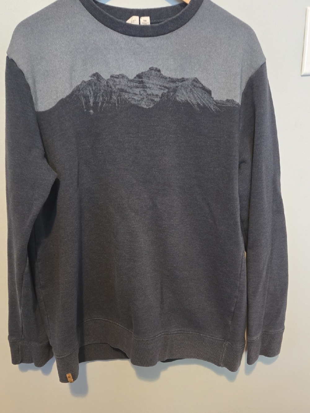 tentree Two-Tone Gray Blue Mountain Graphic Crewneck Sweater